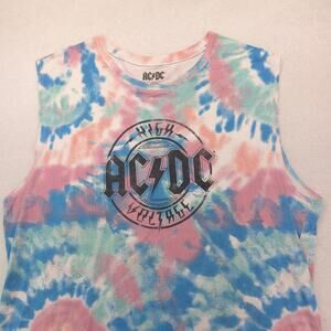 ACDC Band Crew Neck Sleeveless Graphic T Shirt Mens Size 2XL Tie Dye